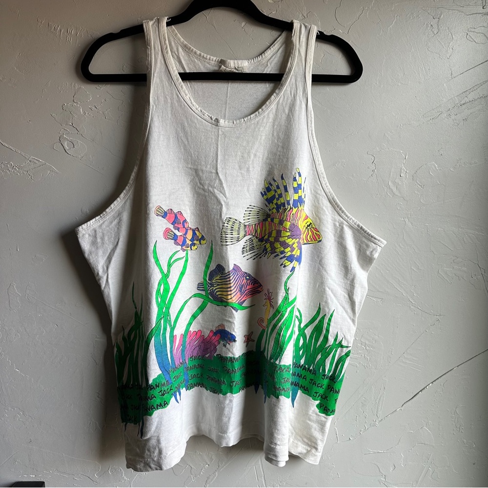 Vintage Panama Jack Tropical Fish Tank Y2K Beachy Coastal Graphic Top One Size